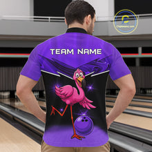 Load image into Gallery viewer, Funny Pink Flamingo Bowling Polo, 1/4 zip shirts for Men Custom Flamingo Team bowling outfit | Purple NQS11655