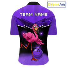 Load image into Gallery viewer, Funny Pink Flamingo Bowling Polo, 1/4 zip shirts for Men Custom Flamingo Team bowling outfit | Purple NQS11655