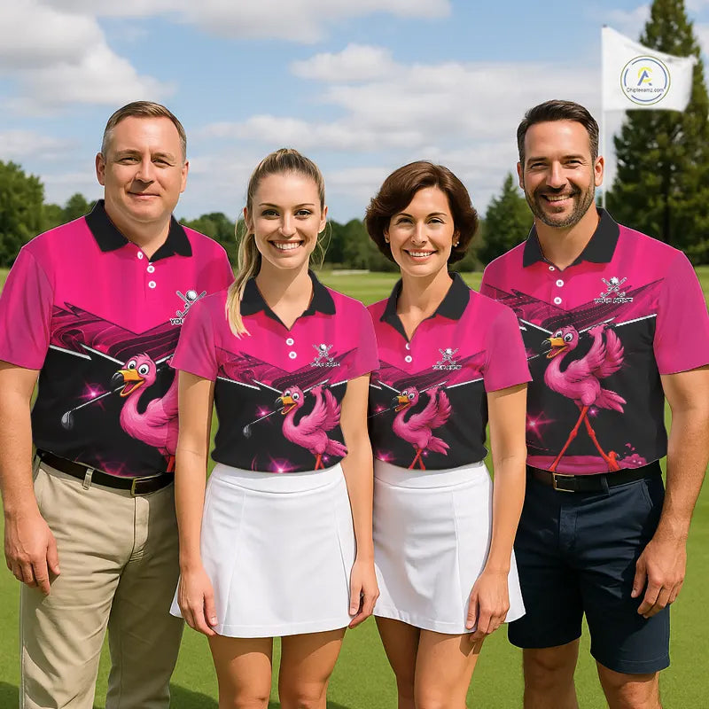 Funny Pink Flamingo Golf Polo Shirts For Women Custom Flamingo Team ladies golf tops, funny golf gift NQS11656