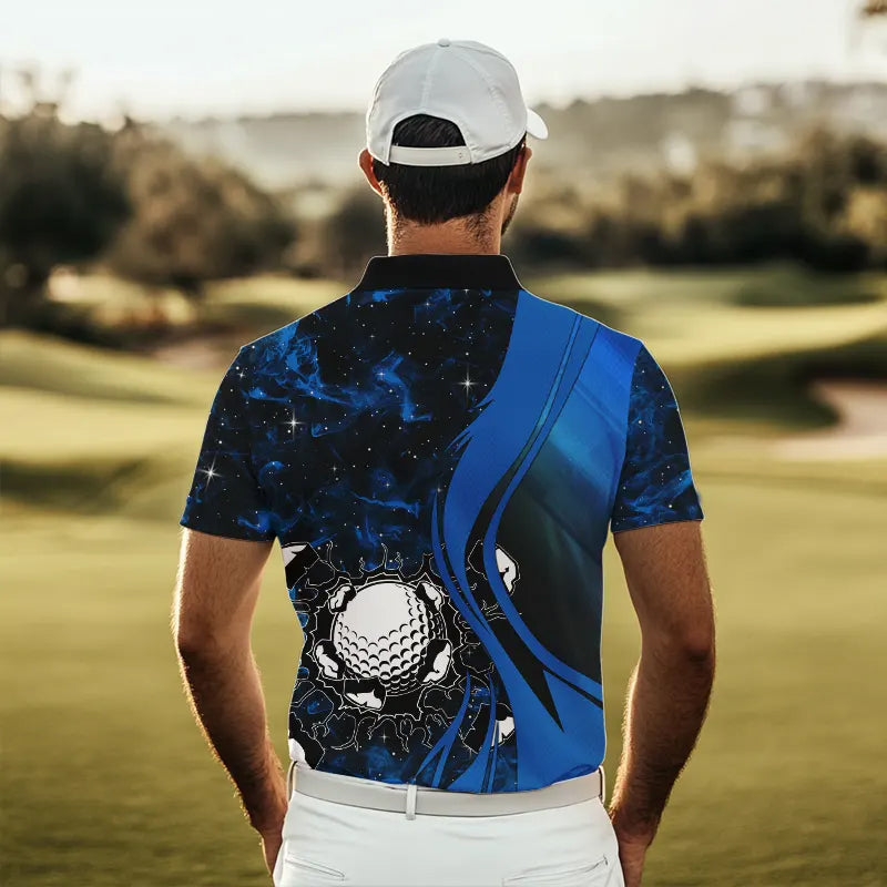 Black and Blue Galaxy Mens golf polo shirt custom cool golf shirts, personalized golf gifts NQS9694