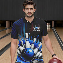 Load image into Gallery viewer, Black and Blue Men&#39;s bowling outfits Custom Team Mens bowling Polo, Quarter Zip Shirts NQS9700