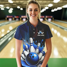 Load image into Gallery viewer, Black and Blue Women&#39;s bowling outfits Custom Team ladies bowling Polo, Quarter Zip Shirts NQS9700