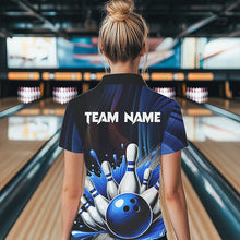 Load image into Gallery viewer, Black and Blue Women&#39;s bowling outfits Custom Team ladies bowling Polo, Quarter Zip Shirts NQS9700