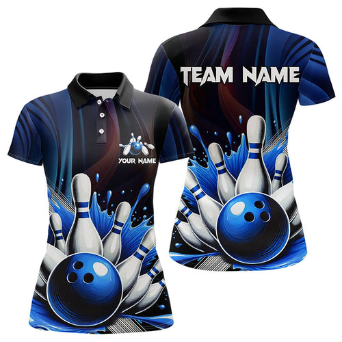 Black and Blue Women's bowling outfits Custom Team ladies bowling Polo, Quarter Zip Shirts NQS9700