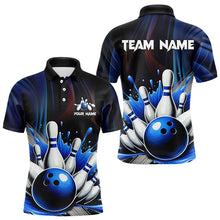 Load image into Gallery viewer, Black and Blue Men&#39;s bowling outfits Custom Team Mens bowling Polo, Quarter Zip Shirts NQS9700