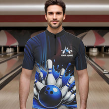 Load image into Gallery viewer, Black and Blue Men&#39;s bowling outfits Custom Team Mens bowling Polo, Quarter Zip Shirts NQS9700