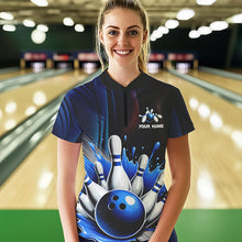Load image into Gallery viewer, Black and Blue Women&#39;s bowling outfits Custom Team ladies bowling Polo, Quarter Zip Shirts NQS9700