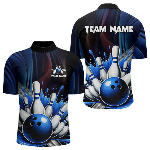 Black and Blue Men's bowling outfits Custom Team Mens bowling Polo, Quarter Zip Shirts NQS9700