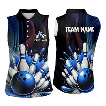 Load image into Gallery viewer, Black and Blue Bowling Sleeveless Polo Shirt Custom Team bowling league shirts NQS9700