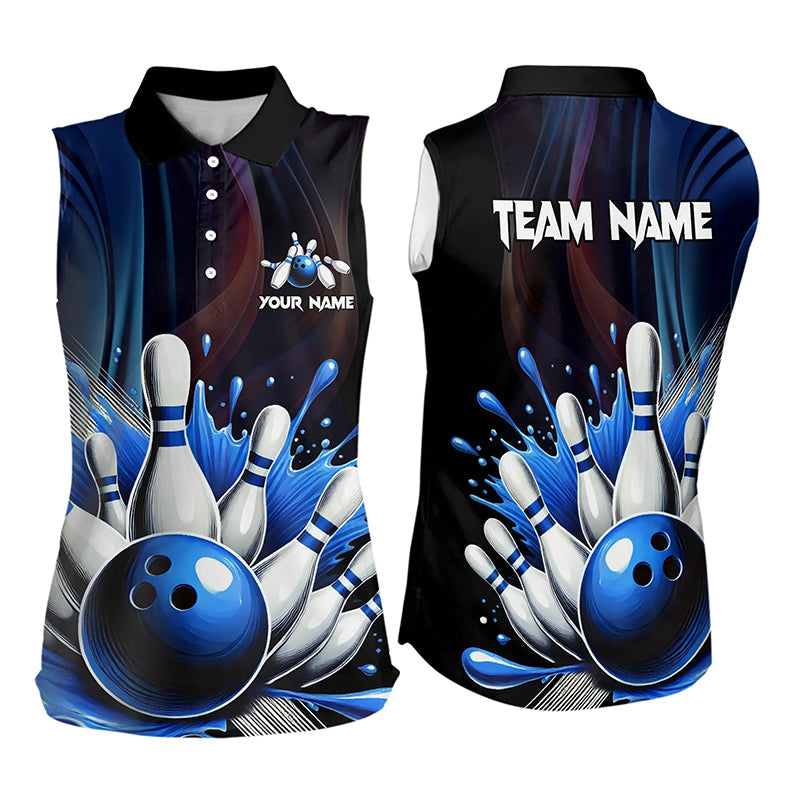 Black and Blue Bowling Sleeveless Polo Shirt Custom Team bowling league shirts NQS9700
