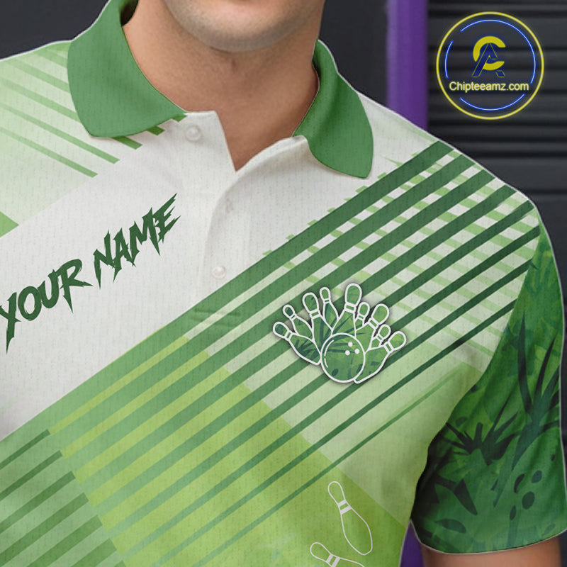 Funny Alligator Bowling Polo, 1/4 Zip Shirts For Men Custom Alligator Bowling Team Jerseys | Green NQS11742