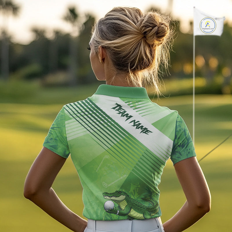 Funny Alligator Golf polo shirt for Women Custom ladies golf outfit, funny golf gifts | Green NQS11743