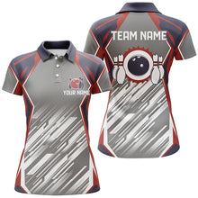 Load image into Gallery viewer, Grey abstract pattern Retro bowling ball and pins custom team Women Bowling Polo Shirts NQS7480