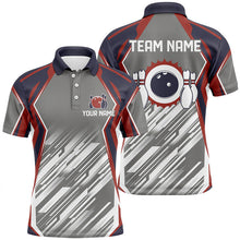 Load image into Gallery viewer, Grey abstract pattern Retro bowling ball and pins custom team Men Bowling Polo Shirts NQS7480