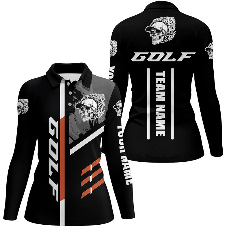 Black Golf Skull Womens golf polos shirts custom golf attire for ladies, golf gift for team golfer NQS7483