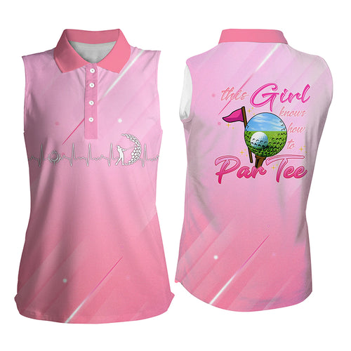 Pink gradient Womens sleeveless polo shirt this girl knows how to par tee, golf gifts for girl NQS5471