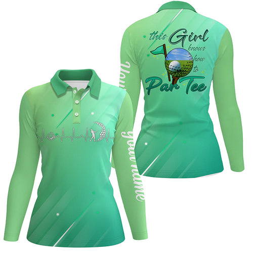 Green gradient Womens golf polo shirt custom name this girl knows how to par tee, golf gifts for girl NQS5472