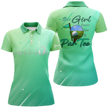 Load image into Gallery viewer, Green gradient Womens golf polo shirt custom name this girl knows how to par tee, golf gifts for girl NQS5472