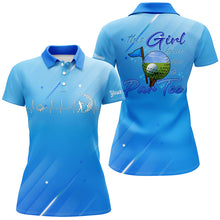 Load image into Gallery viewer, Blue gradient Womens golf polo shirt custom name this girl knows how to par tee, golf gifts for girl NQS5473