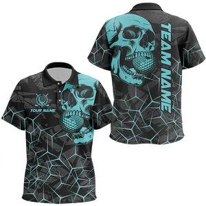 Black Skull camo golf polo shirt for Kid custom golf team jerseys, gifts for golfers | Turquoise NQS7829