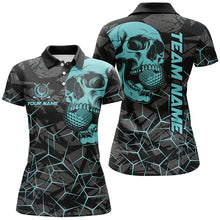 Load image into Gallery viewer, Black Skull camo golf polo shirt for women custom golf team jerseys, gifts for golfers | Turquoise NQS7829