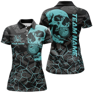 Black Skull camo golf polo shirt for women custom golf team jerseys, gifts for golfers | Turquoise NQS7829