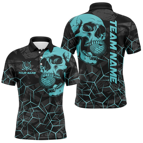 Black Skull camo golf polo shirt for men custom golf team jerseys, gifts for golfers | Turquoise NQS7829