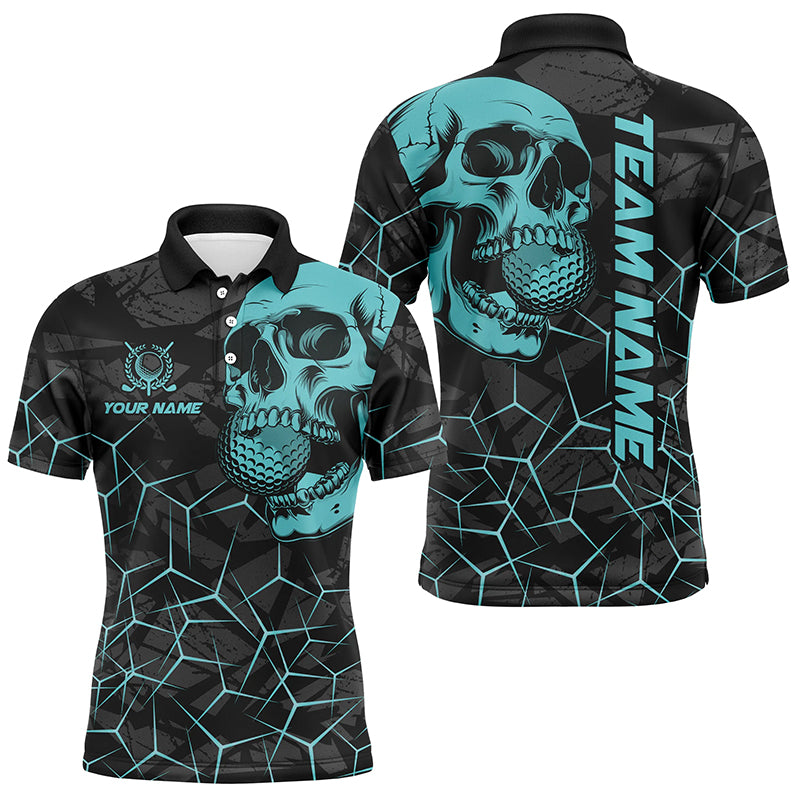 Black Skull camo golf polo shirt for men custom golf team jerseys, gifts for golfers | Turquoise NQS7829