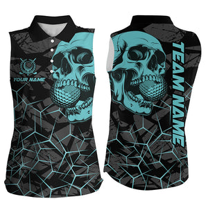 Black Skull camo sleeveless golf polo shirt for women custom golf team jerseys | Turquoise NQS7829