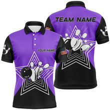 Load image into Gallery viewer, Purple &amp; Black retro bowling ball pins star custom Men&#39;s bowling Polo, Quarter Zip shirts team jerseys NQS7831