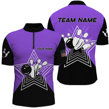 Load image into Gallery viewer, Purple &amp; Black retro bowling ball pins star custom Men&#39;s bowling Polo, Quarter Zip shirts team jerseys NQS7831