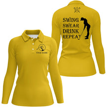 Load image into Gallery viewer, Funny Womens golf polo shirt custom swing swear drink repeat, team golf shirts for Women | Yellow NQS8060