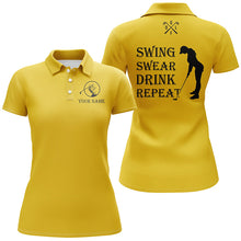 Load image into Gallery viewer, Funny Womens golf polo shirt custom swing swear drink repeat, team golf shirts for Women | Yellow NQS8060