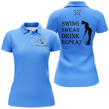 Load image into Gallery viewer, Funny Womens golf polo shirt custom swing swear drink repeat, team golf shirts for Women | Blue NQS8061