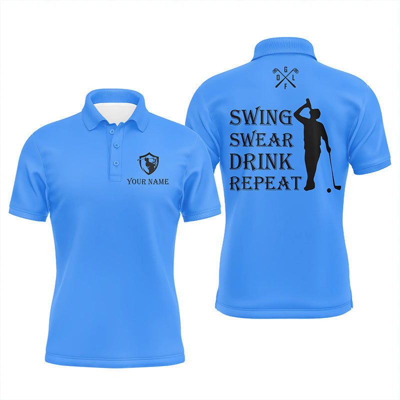 ChipteeAmz Funny Mens Golf Polos Shirt Custom Swing Swear Drink Repeat Team Golf Shirts for Men Blue NQS8061 Short Sleeve Polo Shirt L