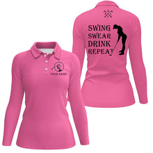 Load image into Gallery viewer, Funny Womens golf polo shirt custom swing swear drink repeat, team golf shirts for Women | Pink NQS8062