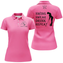 Load image into Gallery viewer, Funny Womens golf polo shirt custom swing swear drink repeat, team golf shirts for Women | Pink NQS8062