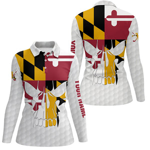 Womens golf polo shirts Maryland flag patriotic skull golf shirts for women, ladies golf top NQS6147