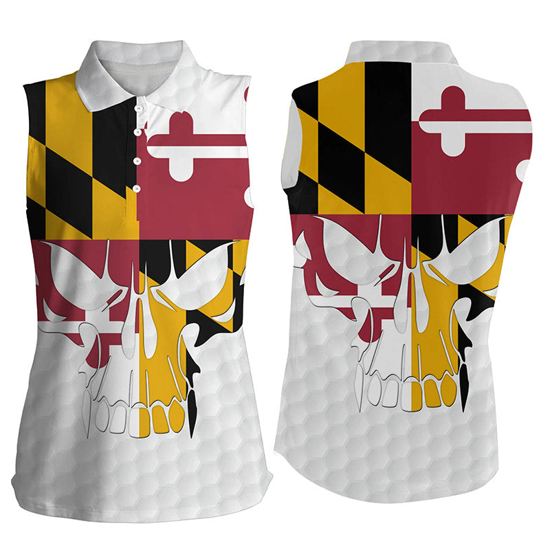 Women sleeveless polo shirt Maryland flag patriotic skull golf shirts for women, ladies golf top NQS6147