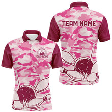 Load image into Gallery viewer, Pink Camo Bowling Polo, 1/4 Zip Shirts For Men Custom Bowling Team League Jerseys, Gift For Bowlers NQS8474