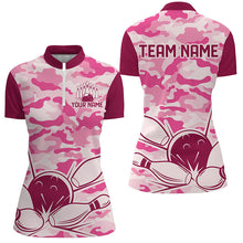 Load image into Gallery viewer, Pink Camo Bowling Polo, 1/4 Zip Shirts For Women Custom Bowling Team League Jerseys, Gift For Bowlers NQS8474