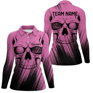 Pink Grunge Skull Women Golf Polo Shirts custom golf outfit for ladies, team women golf shirts NQS8480