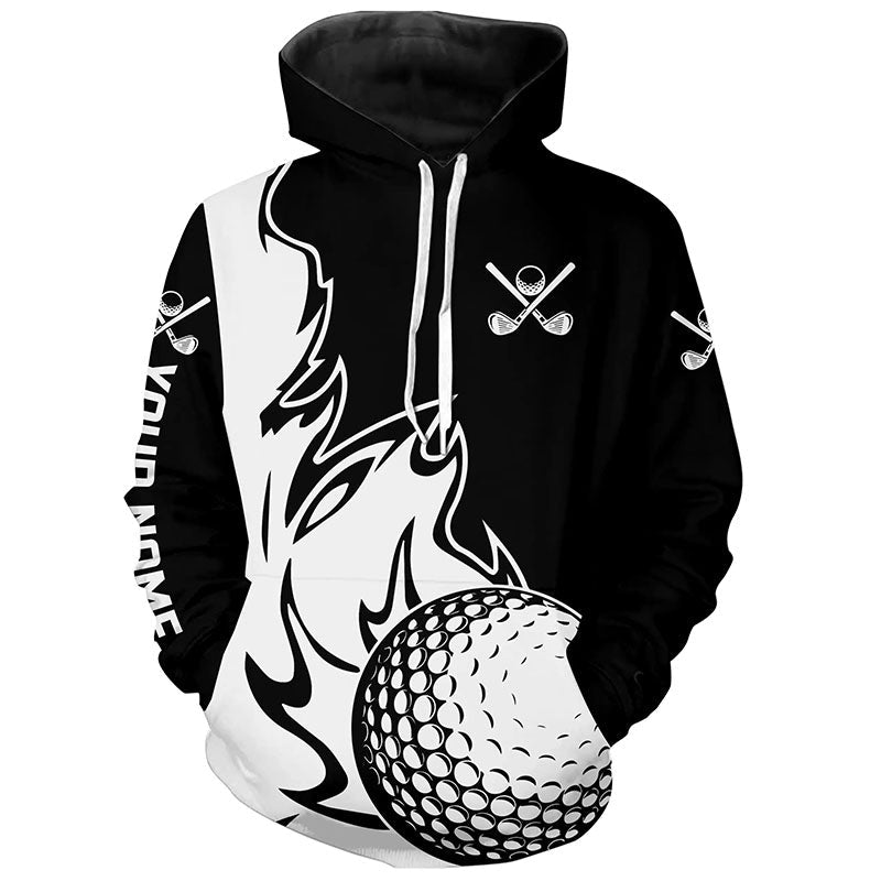 Black & White Flame Golf ball Fire golf Hoodies custom golf outfit for men women golf gifts NQS8481