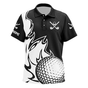 Black and White Flame Golf ball Fire Kid Golf Polo Shirts custom golf outfit for Kid golf gifts NQS8481