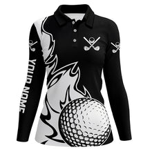 Load image into Gallery viewer, Black and White Flame Golf ball Fire Women Golf Polo Shirts custom golf outfit for ladies golf gifts NQS8481