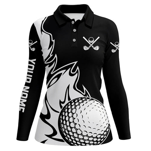 Black and White Flame Golf ball Fire Women Golf Polo Shirts custom golf outfit for ladies golf gifts NQS8481