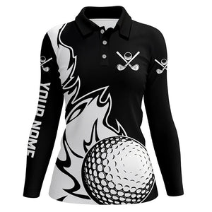 Black and White Flame Golf ball Fire Women Golf Polo Shirts custom golf outfit for ladies golf gifts NQS8481