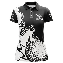 Load image into Gallery viewer, Black and White Flame Golf ball Fire Women Golf Polo Shirts custom golf outfit for ladies golf gifts NQS8481