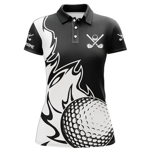 Black and White Flame Golf ball Fire Women Golf Polo Shirts custom golf outfit for ladies golf gifts NQS8481