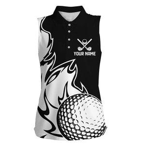 Black & White Flame Golf ball Fire Women Sleeveless polo shirt custom golf outfit for ladies golf gift NQS8481